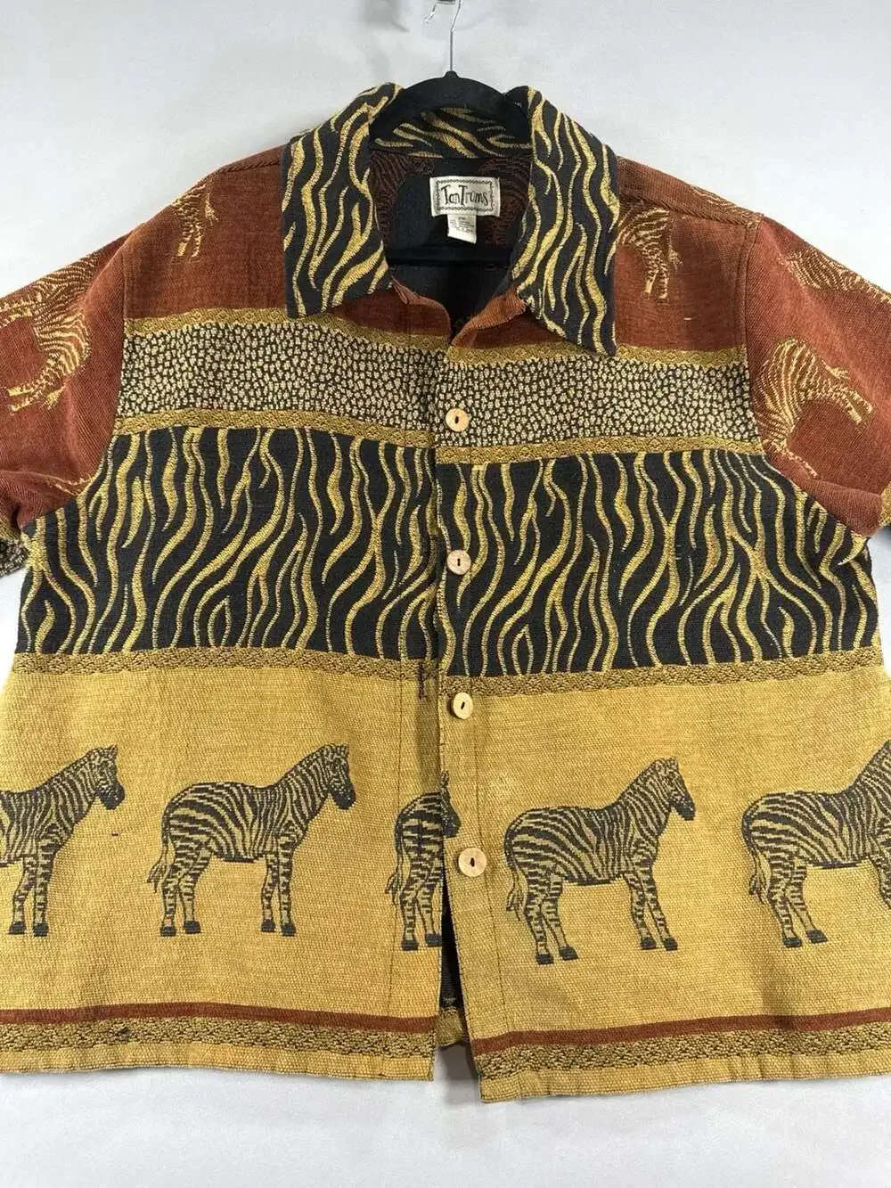 Vintage TanTrums Zebra Safari Jacket Brocade Tribal Boho Boxy Women's 2X